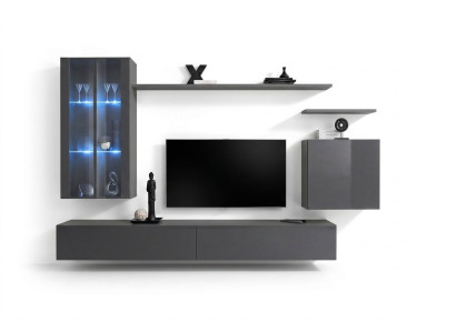 Wohnwand Grau Wohnzimmermöbel Wandschrank Holzmöbel Luxus Sideboard Neu