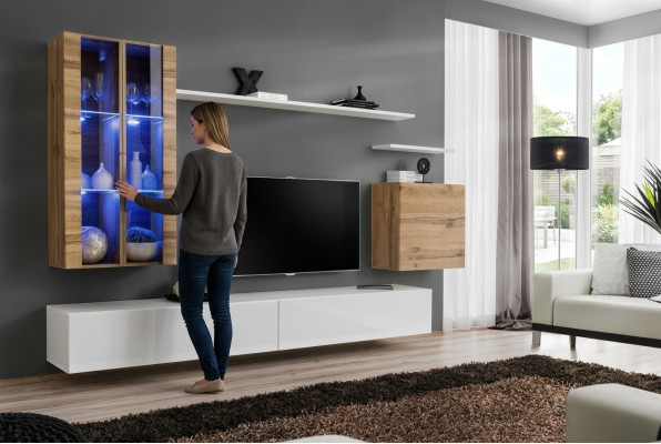 Weiß Neu Wohnwand TV-Ständer Wandschrank Holzmöbel Stil Luxus Modern
