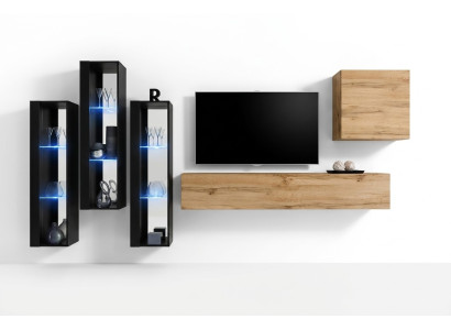 Modern Wohnwand Braun TV Ständer Wand Schrank Holzmöbel Designer Hochglanz