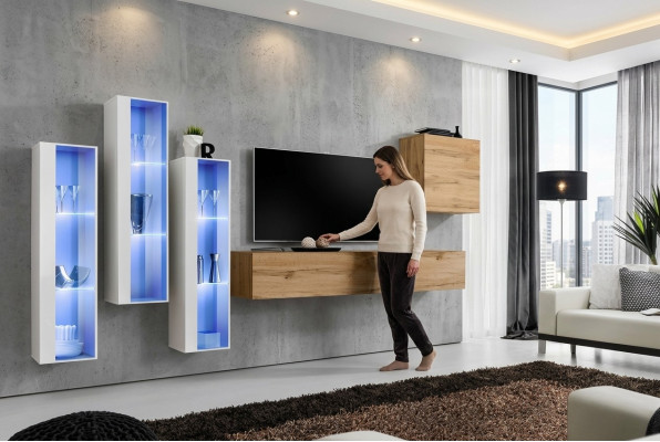 Wohnzimmermöbel Designer Wohnwand TV Ständer Hochglanz Sideboard Wand Schrank