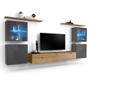 Designer Braun Wohnwand Wand Regale Schrank Wohnzimmer Holz Möbel Stil Modern