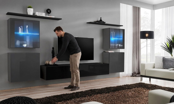Modern Wand Schrank Wohnzimmer Wandregale Sideboard TV Ständer Designer Set 7tlg