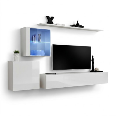 Komplett Set Wohnwand TV-Ständer Hochglanz Luxus Sideboard Weiß Neu Designer