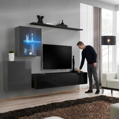 Wohnwand 2x Wandschrank Einrichtung Hochglanz Wand Regal Designer Holz Möbel