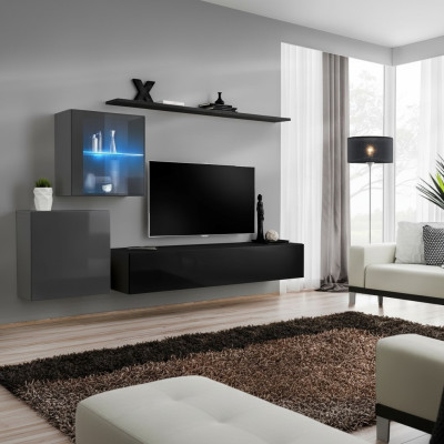 Wohnwand 2x Wandschrank Einrichtung Hochglanz Wand Regal Designer Holz Möbel