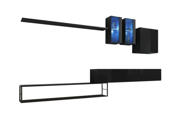 Designer Wohnwand Schwarz Modern Luxus TV Ständer Holzmöbel Einrichtung Garnitur