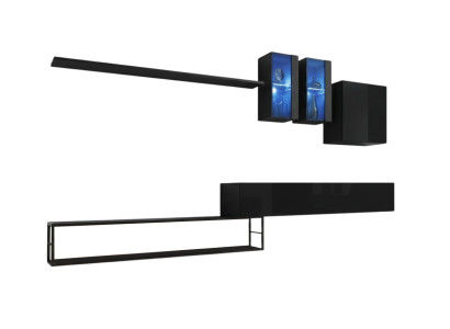 Designer Wohnwand Schwarz Modern Luxus TV Ständer Holzmöbel Einrichtung Garnitur