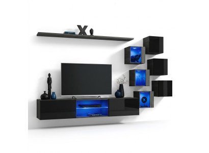 Schwarz Komplett Set Wohnwand Luxus Holzmöbel Designer Modern Wandschrank