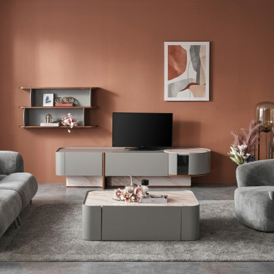 Wohnwand Set Holz Einrichtung Luxus Wohnzimmer TV-Ständer Design Wandregal