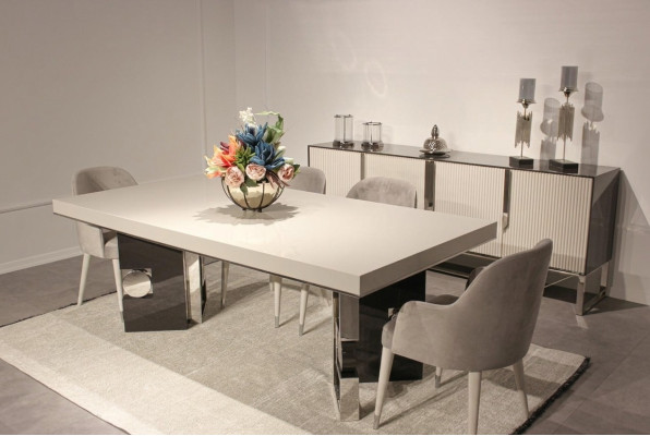 Esszimmer Design Set 6 tlg Design Esstisch mit 4x Stühle Modern Sideboard
