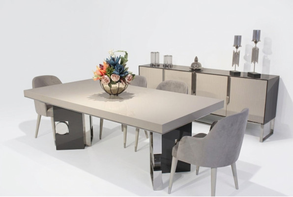 Esszimmer Design Set 6 tlg Design Esstisch mit 4x Stühle Modern Sideboard