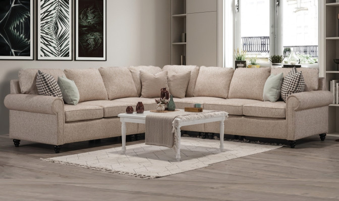 Modern Wohnzimmer Ecksofa-L-Form Design Beige Möbel Luxus Sofa Einrichtung