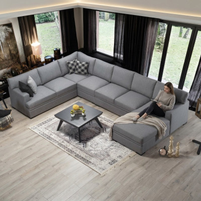 Modern Design Möbel Sofa U-Form Grau Ecksofa Wohnzimmer Einrichtung Neu