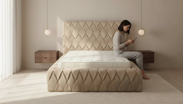 Luxus Bettrahmen 180x200 cm Farbe beige Kopfteil Betten Schlafzimmer Möbel