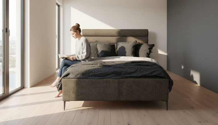 Textil Bett Grau Design Luxus Doppel Schlafzimmer Betten Doppelbett