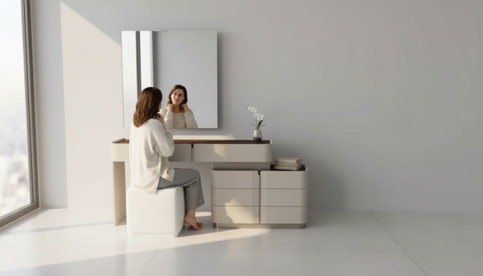 Schminktisch Spiegel schick weißer Hocker Komplett Set Schlafzimmer Neu 3tlg