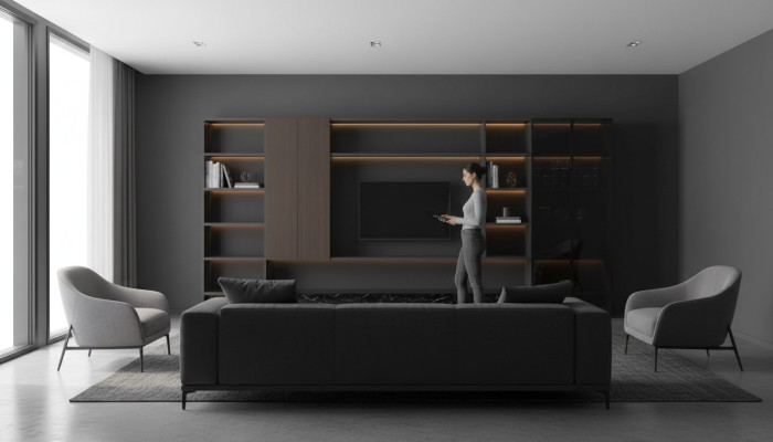 Moderne Wohnwand Wohnzimmer Schrankwand Modern braun Holz Schrank