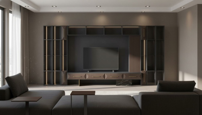 Luxuriös Wohnwand Wohnzimmer Möbel Holz TV Ständer Moderne Design neu