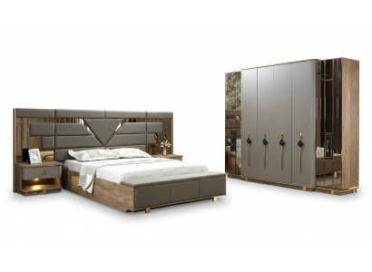 Bett 2x Nachttische Kleiderschrank 4 tlg. Schlafzimmer Set Möbel Luxury