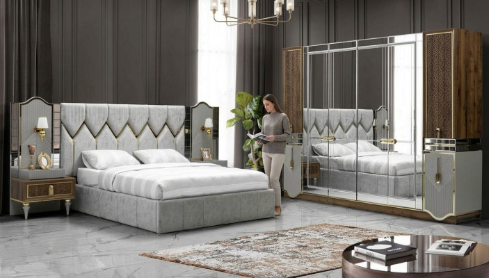 Bett Nachttisch Kleiderschrank 4 tlg Schlafzimmer Set Design Modern Luxus