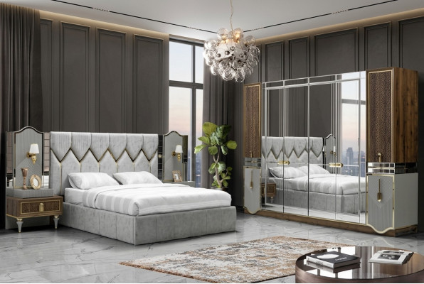 Bett Nachttisch Kleiderschrank 4 tlg Schlafzimmer Set Design Modern Luxus