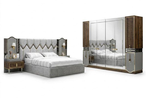 Bett Nachttisch Kleiderschrank 4 tlg Schlafzimmer Set Design Modern Luxus