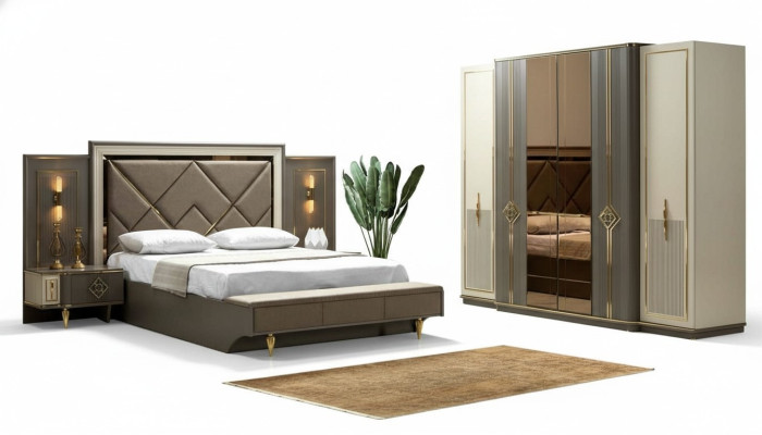 Bett Nachttisch Kleiderschrank Luxus 4 tlg Schlafzimmer Set Design neu