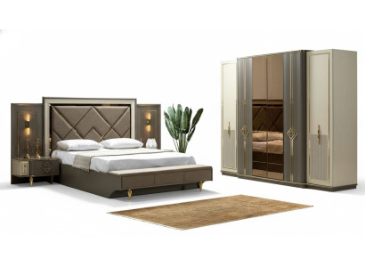 Bett Nachttisch Kleiderschrank Luxus 4 tlg Schlafzimmer Set Design neu