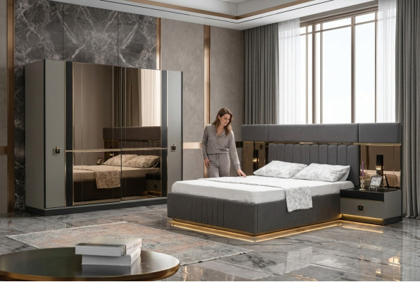 Bett Nachttisch Kleiderschrank 4tlg Schlafzimmer Set Design Luxus Neu