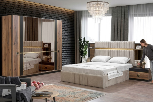 Bett Nachttisch Kleiderschrank 4tlg Schlafzimmer Set Design Modern Neu