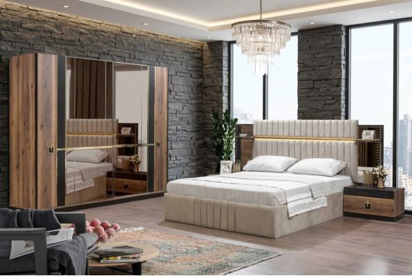 Bett Nachttisch Kleiderschrank 4tlg Schlafzimmer Set Design Modern Neu