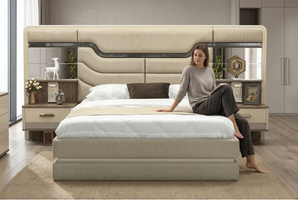 Möbel Betten Luxus Bett 2x Nachttische 3 tlg. Schlafzimmer Set Design