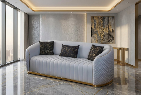 Sofa Luxus Wohnzimmer Modern Dreisitzer Möbel Sofa 3 Sitzer Holz Textil