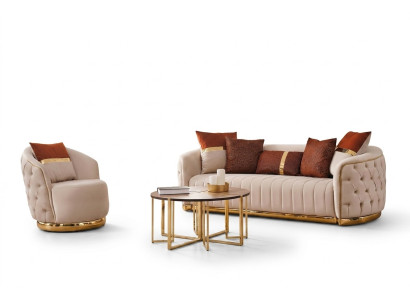 Set 2 tlg Wohnzimmer Sofagarnitur Dreisitzer Sofa Couch Modern Sessel Textil