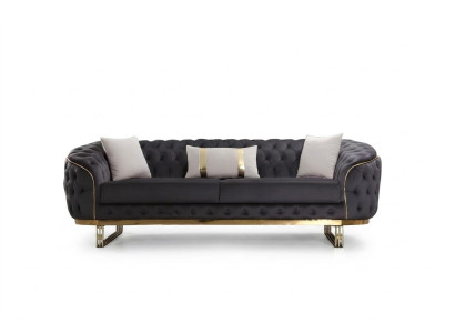 Designer Sofa 3 Sitzer textil Couch Polster Sofas Design Braun Chesterfield