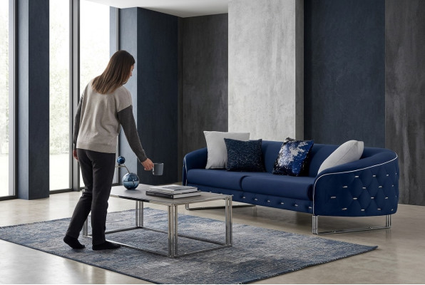 Designer Sofa 3 Sitzer Chesterfield Couch Polster Sofas Design Blau