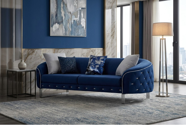 Designer Sofa 3 Sitzer Chesterfield Couch Polster Sofas Design Blau