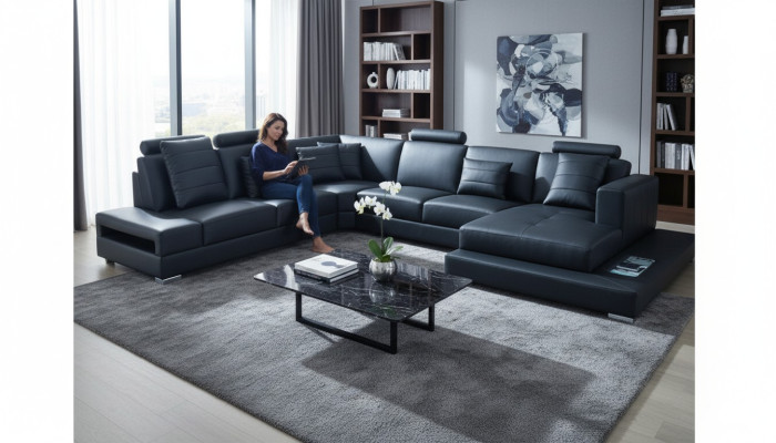 Luxus Ecksofa U-Form schwarz Wohnlandschaft Couch Polster Eckgarnitur