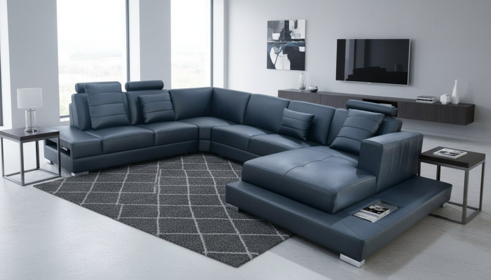 Luxus Ecksofa U-Form schwarz Wohnlandschaft Couch Polster Eckgarnitur