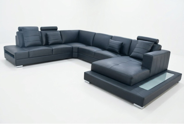 Luxus Ecksofa U-Form schwarz Wohnlandschaft Couch Polster Eckgarnitur
