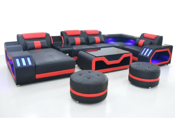 Designer Wohnzimmer set besteht aus 4tlg. modern set schwarzer Farbe Beleuchtet