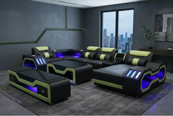 Ecksofa U-Form schwarz Wohnlandschaft Couch Polster Eckgarnitur Sofa