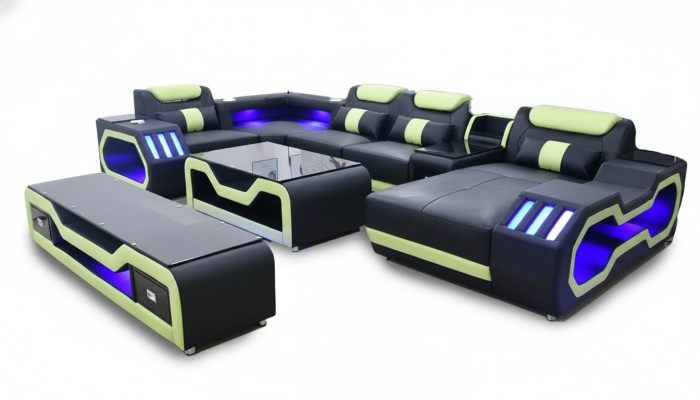 Ecksofa U-Form schwarz Wohnlandschaft Couch Polster Eckgarnitur Sofa