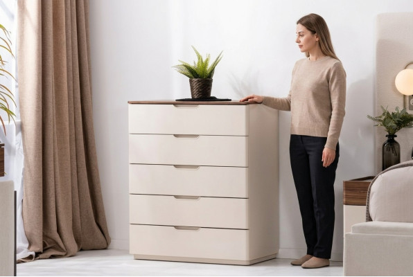 Kommode in Schlafzimmer Modern Elegante Kommode Holz Beige Möbel neu
