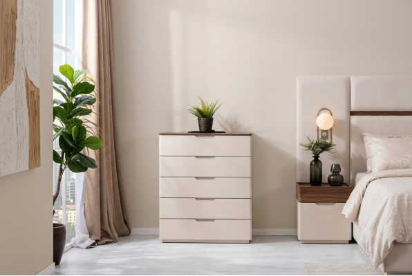 Kommode in Schlafzimmer Modern Elegante Kommode Holz Beige Möbel neu