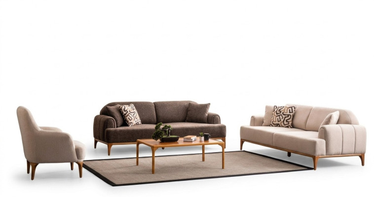 Moderne Beige Sofagarnitur 3+3+1 Sitzer Wohnzimmer Möbel Luxus Set Sofa