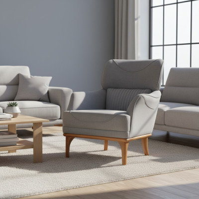 Bequemer Grauer Sessel aus Luxuriösem Textil für das Wohnzimmer Neu