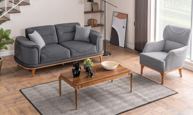 Modernes Graues Polstermöbel Set: Sofas und Sessel für Wohnzimmer Neu