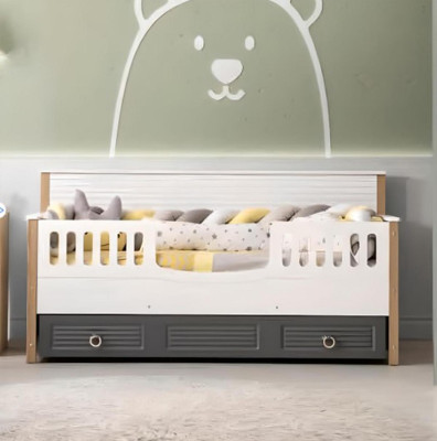 Luxuriös Kindermöbel Garnitur Kinderzimmer Kinderbett Grau Holz Set 4tlg