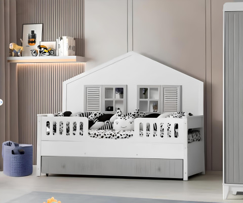 Schickes 3tlg Kinderzimmer-Set: Kommode, Kleiderschrank, Helles Bett